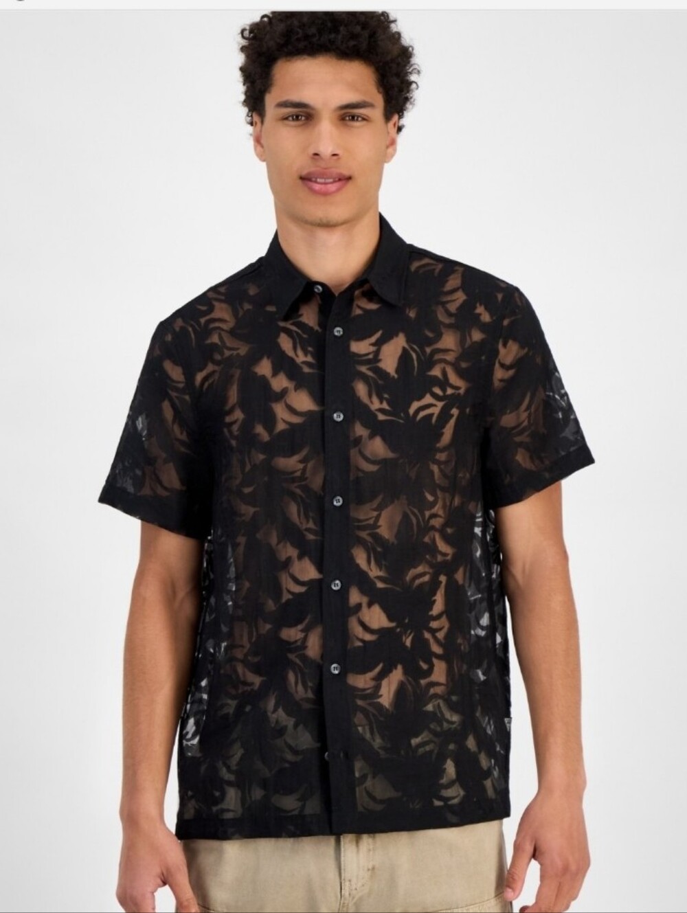 Guess Men's Regular-Fit Devore Floral Shirt - Black SIze XXL